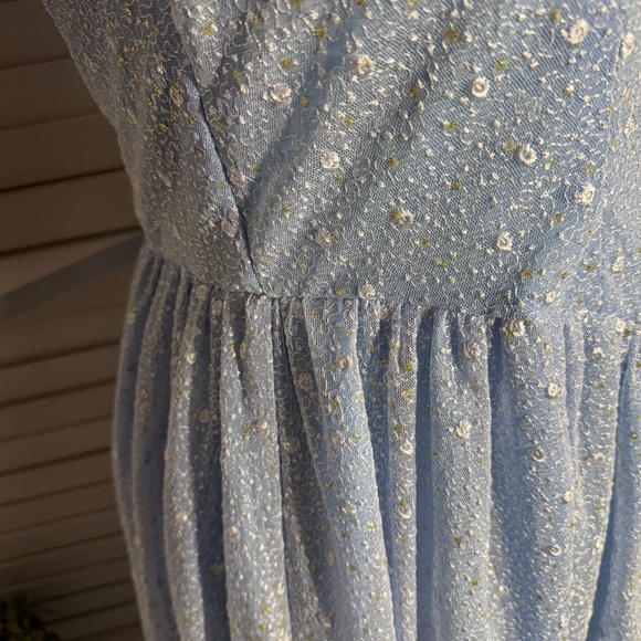 Vintage Beaded Floral Appliqués Peasant Dress Blue XL - Picture 10 of 14